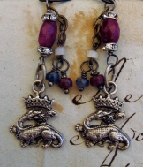 Earrings with Salamander charms and rubies