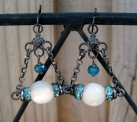 Earrings with old mother of pearl beads