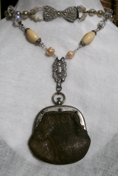 Necklace made with an old leather coin purse