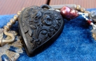 Black vulcanite heart pendant with multi gemstone necklace chain