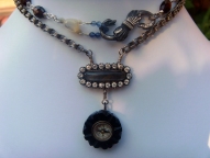 Necklace with mourning hair centrepiece and a mini compass